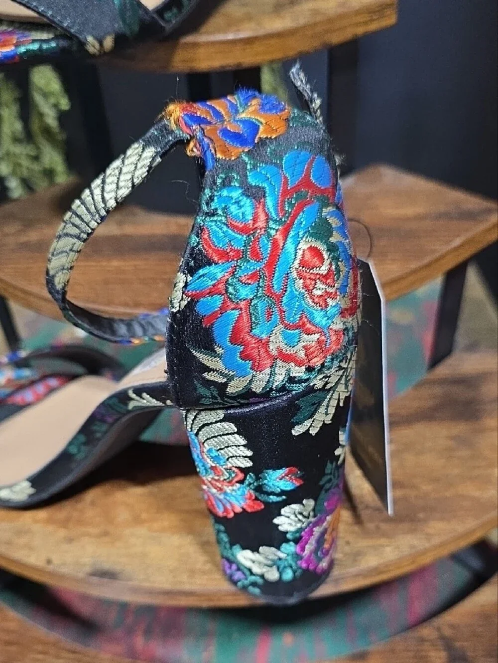 Embroidered Floral Block Heel- Asian Inspired Design